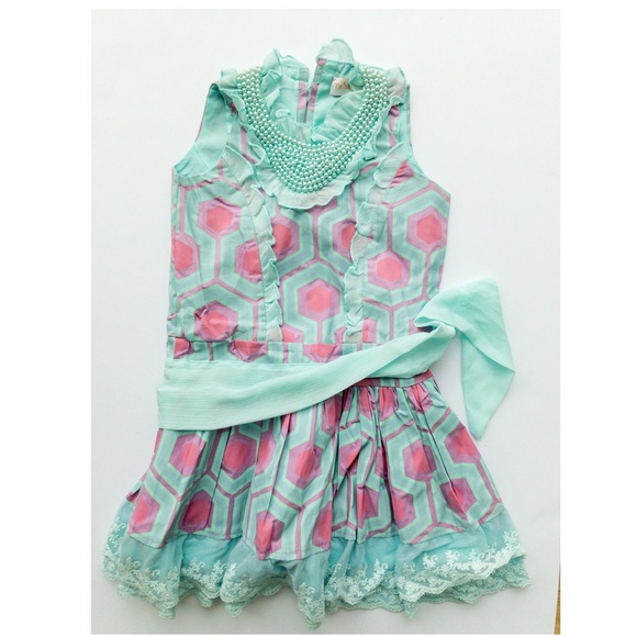 NWOT- Trish Scully blue dress with bead neckline - 2T - Picture 1 of 2